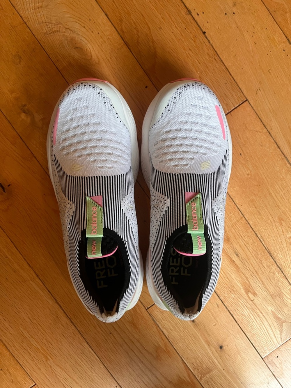 New Balance Fresh Foam White Slip-On Sneakers with Pink & Neon Green Accents - Picture 3 of 6